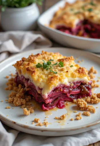 مسقعة الباذنجان النباتية مع الشمندر