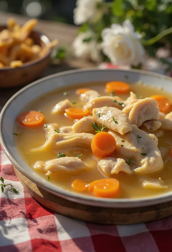 شوربة دجاج ساخنة مع الخضار والشعيرية