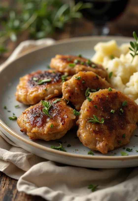 كبدة دجاج مقلية مقرمشة، تقدم مع خبز طازج وبصل أحمر