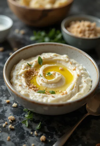 متبل الباذنجان بالطحينة مقدم للتقديم