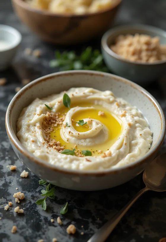 متبل الباذنجان بالطحينة مقدم للتقديم