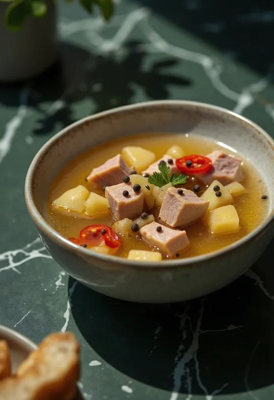 حساء سوس بالكرفس واللحم والتوابل الطازجة