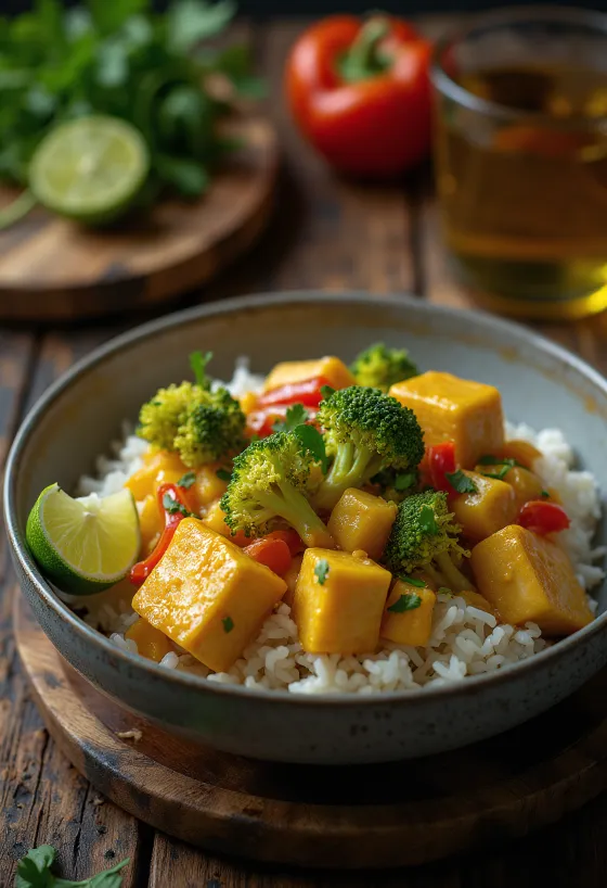كاري الخضار مع التوفو والأرز