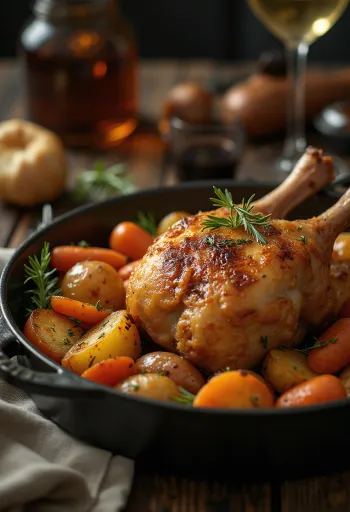 بط مشوي بجلد مقرمش مقدم مع خضار مشوية