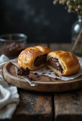 فيتكوك بكريمة الشوكولاتة، كعك ذهبي اللون مقدم مع كريمة الشوكولاتة