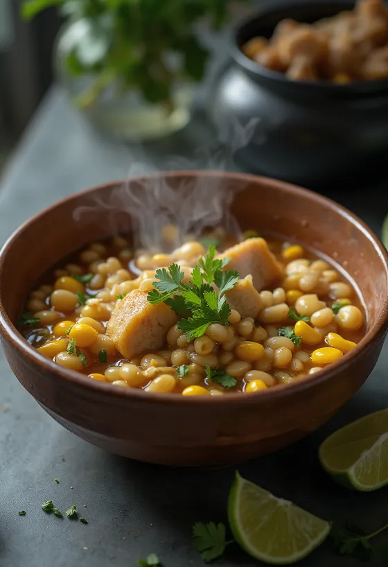 لوكرو دي تريجو باللحم، الفاصوليا، الذرة والكزبرة الطازجة