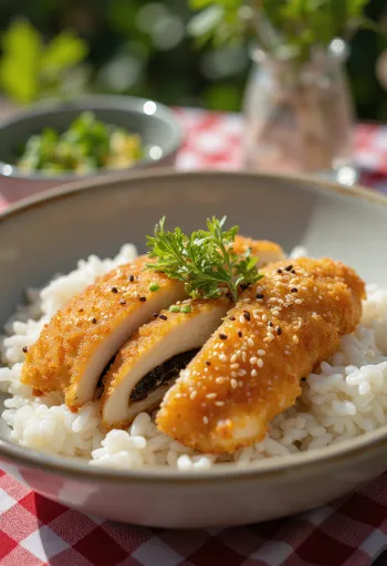 نيجي-ميسو كاتسودون محشو بالبصل الأخضر والميسو، دجاج مقرمش بصلصة الميسو والبصل الأخضر الطازج