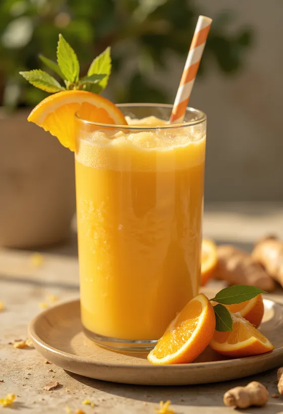 سموذي البرتقال والزنجبيل في كوب