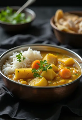 سامبار بالبطاطس، مقدم مع كزبرة طازجة