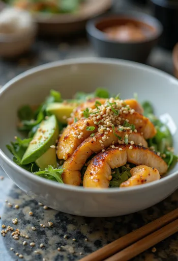 سلطة دجاج توغاراشي الحارة مع الأفوكادو والليمون