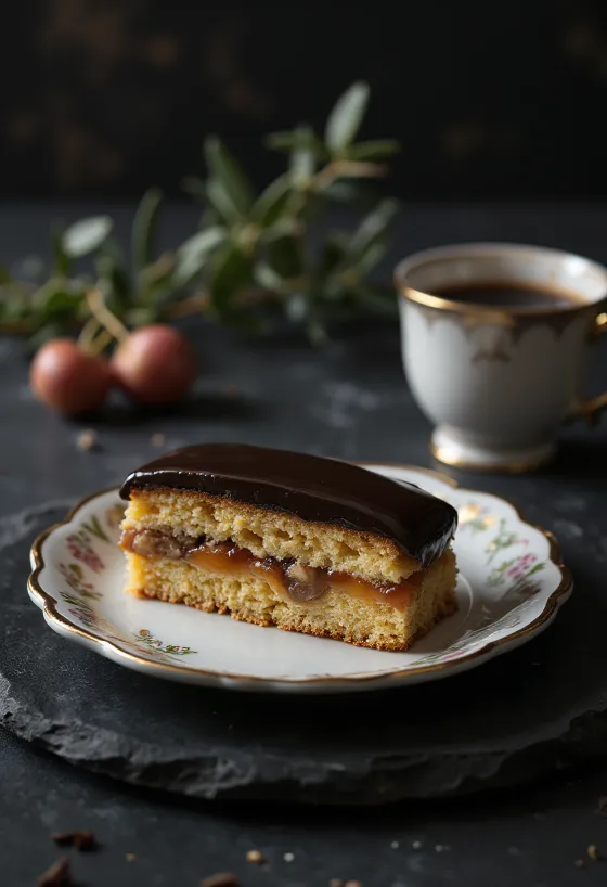 زيربو منزلي بعجينة هشة، حشوة جوز وتغطية شوكولاتة