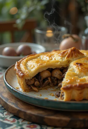 فطيرة الحمام مقدمة بقشرة ذهبية.