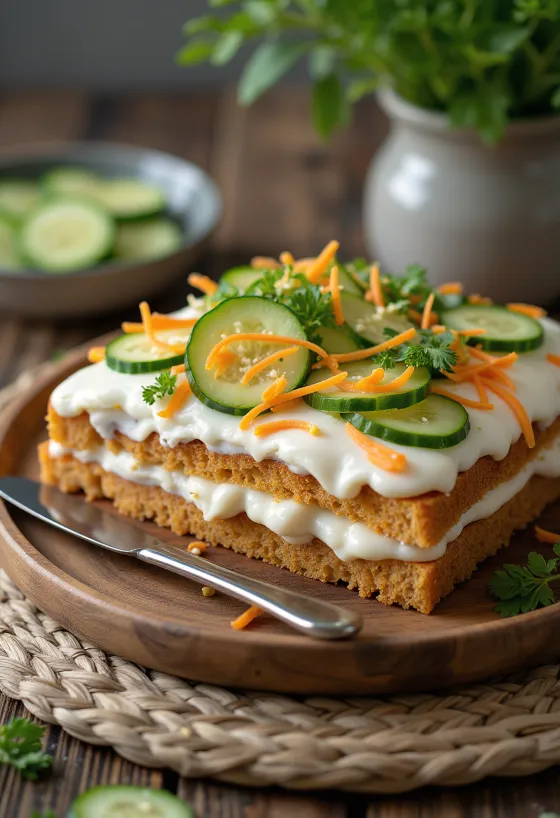كعكة ساندويتش سويدية بحشوة الخضروات تقدم طازجة