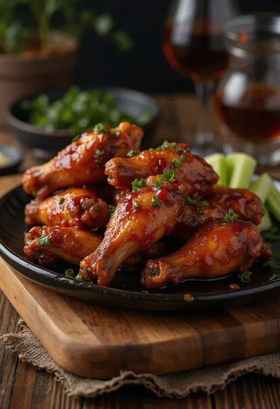 أجنحة دجاج مشوية بصوص الباربكيو مقدمة للتقديم