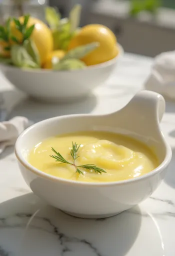 صلصة الليمون بالروزماري مقدمة بجانب سمك مشوي