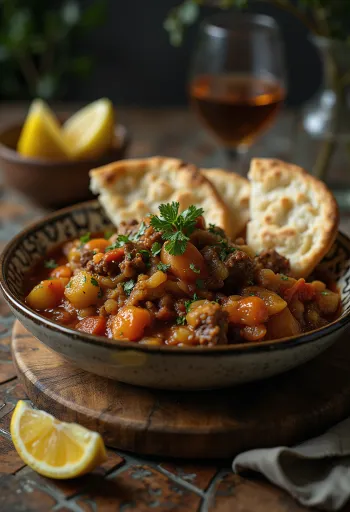 ثريد بلحم الضأن، مزين بالكزبرة الطازجة