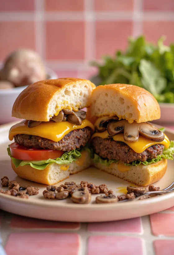 هامبرغر محشو طازج بجبن الشيدر والفطر