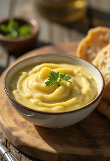 صلصة الأيولي بالثوم مقدمة مع خبز طازج