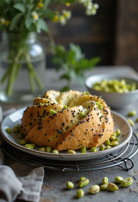 كعكة الفستق وبذور الخشخاش مقدمة للتقديم