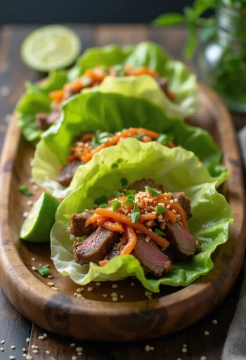 كيمتشي سام، لفائف الخس بالكيمتشي، لحم بقر مشوي وكزبرة طازجة