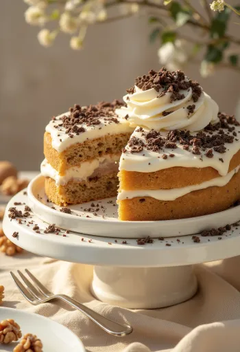 كعكة الجوز والكستناء بكريمة غنية وجوز