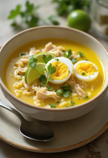 سوتو أيام بالليمون مقدم مع ليمون طازج وبيض مسلوق