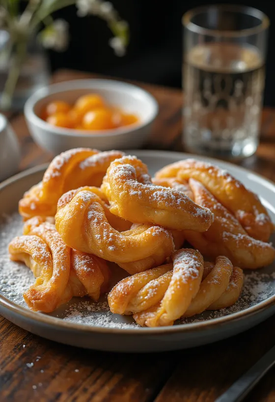 فطائر الأجنحة مرشوشة بالسكر البودرة ومقدمة مع المربى