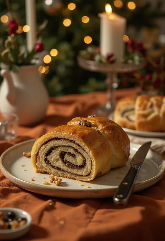 شرائح لفائف الجوز المخبوزة طازجة.