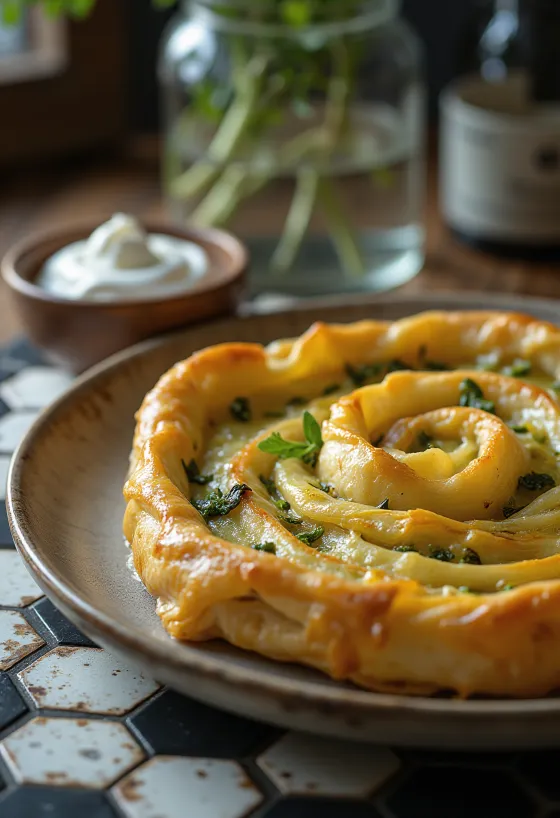 بوريك بالثوم البري مقدم للتقديم