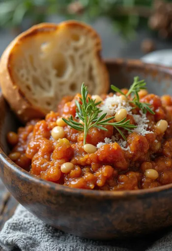 صلصة بيستو الطماطم المجففة مقدمة في وعاء