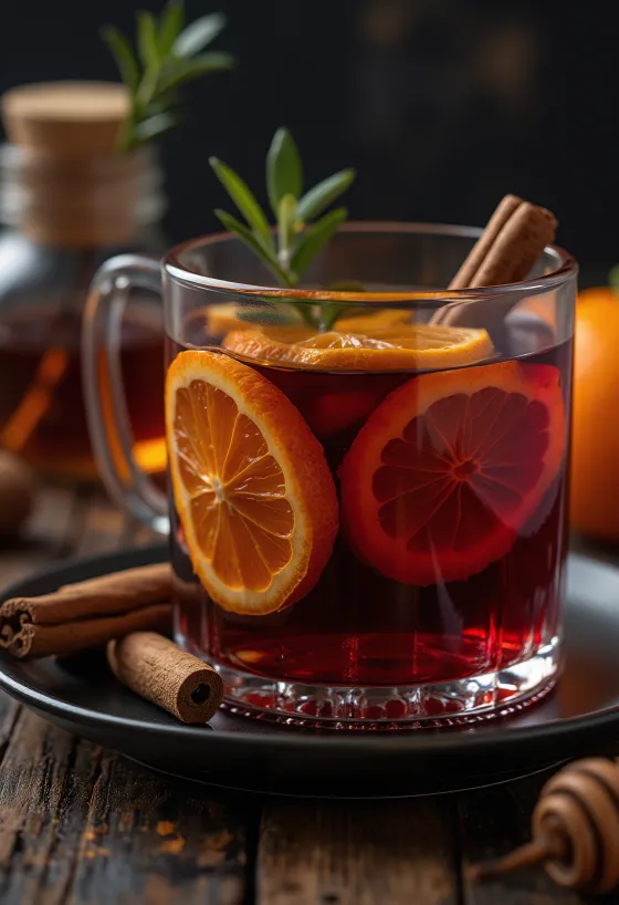 مشروب العنب الأحمر الدافئ مقدم في كوب