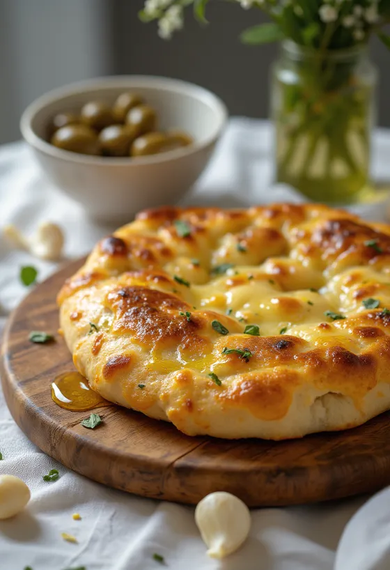 فوكاشيا بالجبن المدخن والثوم مقدمة للتقديم