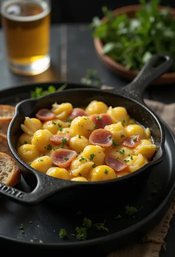 لحم بقري مدخن مع نوكيدلي بالبيض مقدم للتقديم