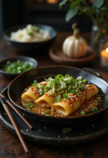 كانيلوني بالسمسم والزنجبيل بحشوة خضروات