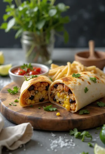 بوريتو دجاج محشو بخضروات طازجة وأرز وجبن
