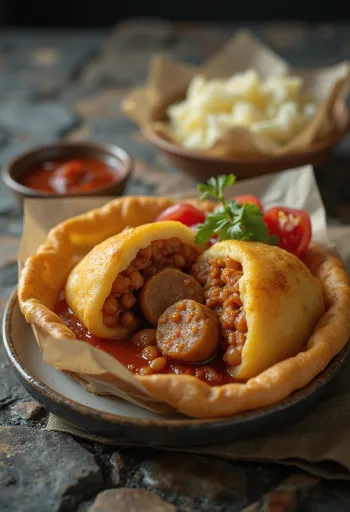 أكاراجي بالسجق، فاصوليا متبلة ومزينة بالبقدونس الطازج