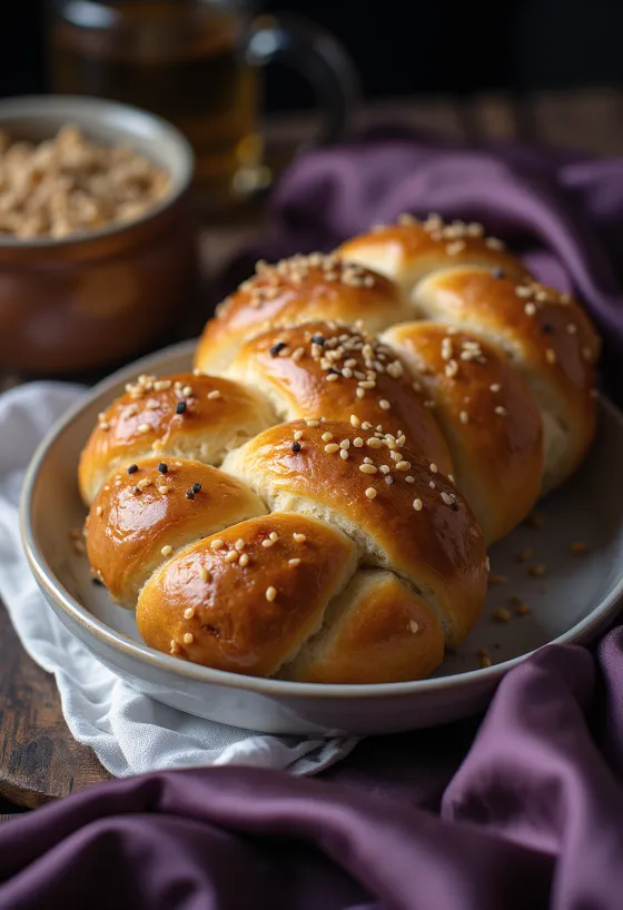 خبز الخالة المضفر المنزلي مخبوز طازج