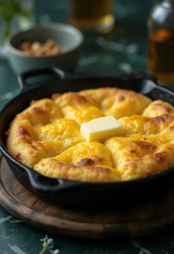 خبز الذرة بالجبن، مقطع إلى شرائح سميكة، مقدم بقشرة ذهبية