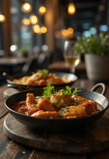 أدوبو ببهارات التندوري لحم دجاج مقدم مع الكزبرة الطازجة