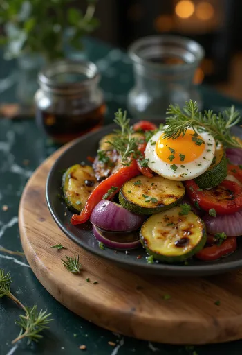 خضروات مشوية بخل البلسميك مقدمة في طبق