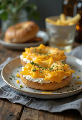 بيجل بالجبن والجبن الكريمي، مزين بالبقدونس الطازج