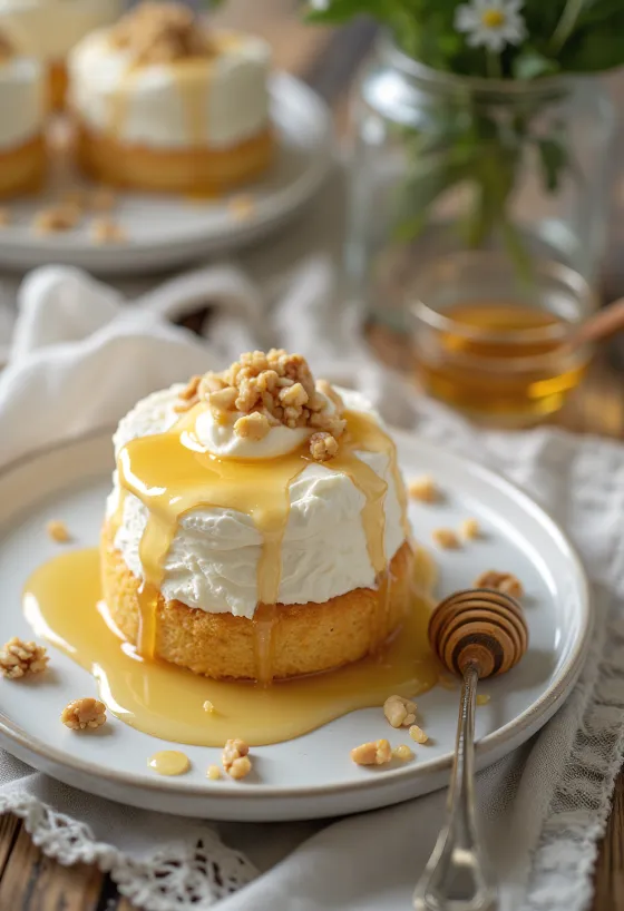 كعكة الزبادي اليوناني في تقديم أنيق