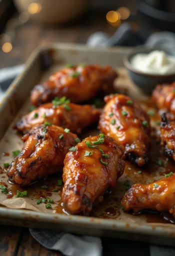أجنحة دجاج مشوية مقدمة بصلصة باربيكيو حارة