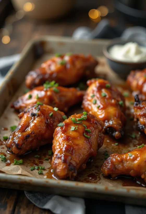 أجنحة دجاج مشوية مقدمة بصلصة باربيكيو حارة