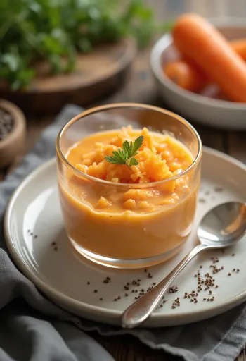 زبادي الجزر البروبيوتيك يقدم في أكواب، حلوى كريمية بلون برتقالي