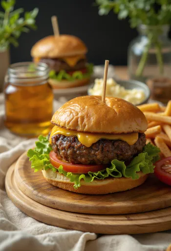 برجر لحم الفقمة مقدم مع الخس، الطماطم والمايونيز.