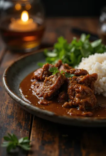 طبق رندانج لحم إندونيسي مع أرز