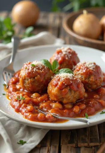 كرات لحم بصلصة الطماطم مقدمة للتقديم