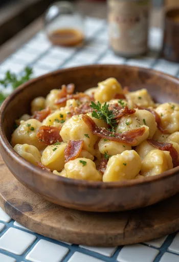 ستراباتشكا بجبن الغنم ومكعبات لحم مقدد مقرمشة