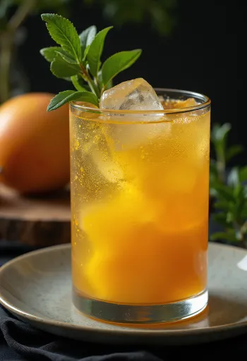 عصير المانجو الأسترالي الفوار في كوب مزين بالليمون